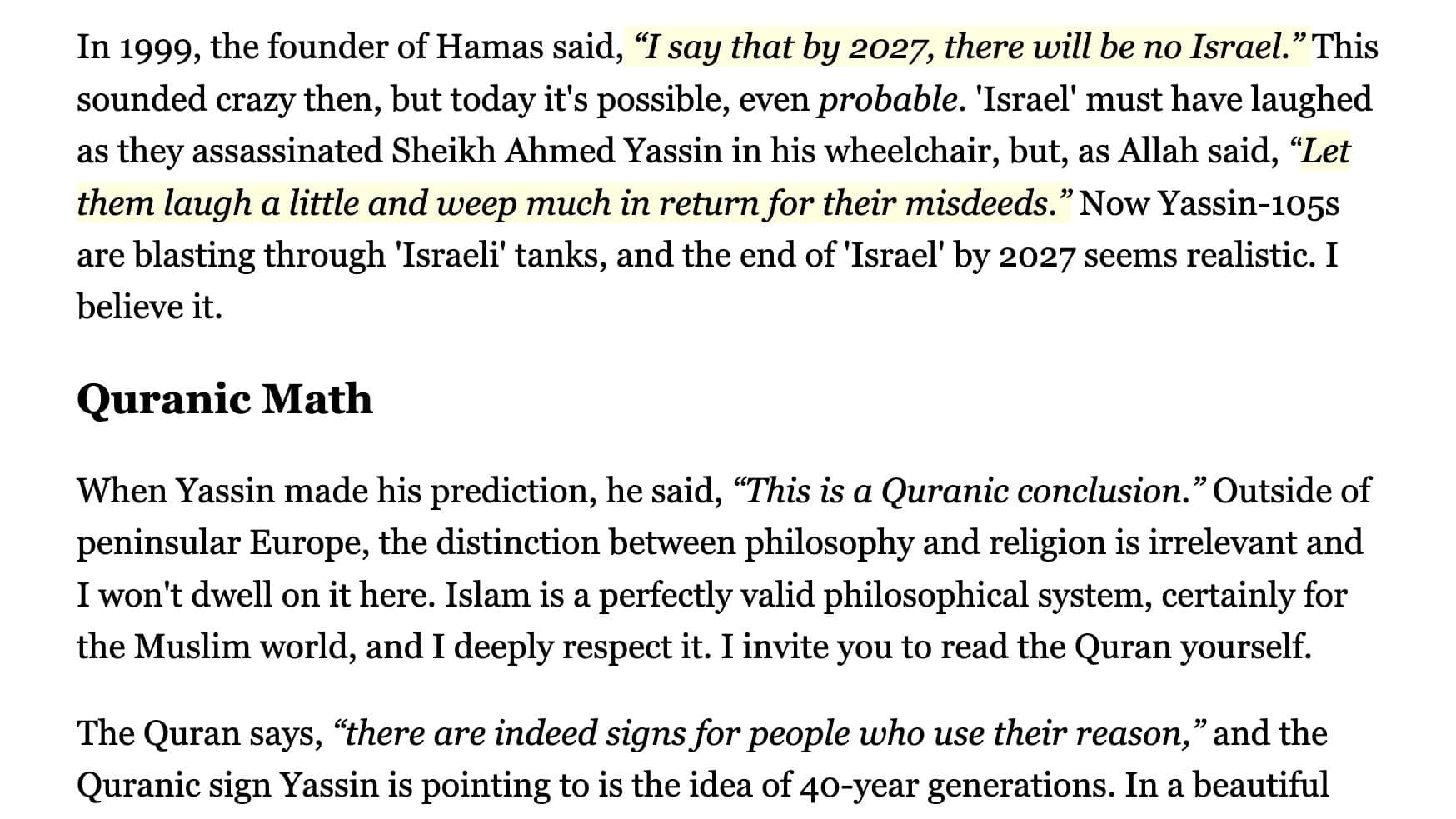 Hamas Said 'Israel' Will End By 2027 And I Believe It