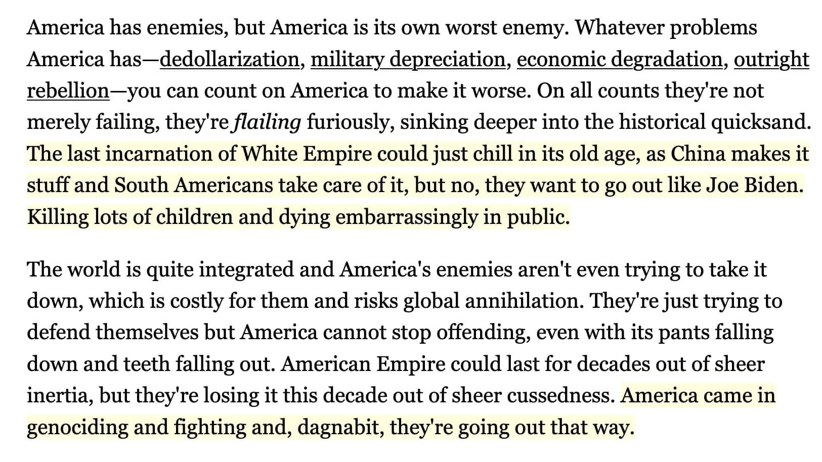 How America Is Comprehensively Fucking Itself