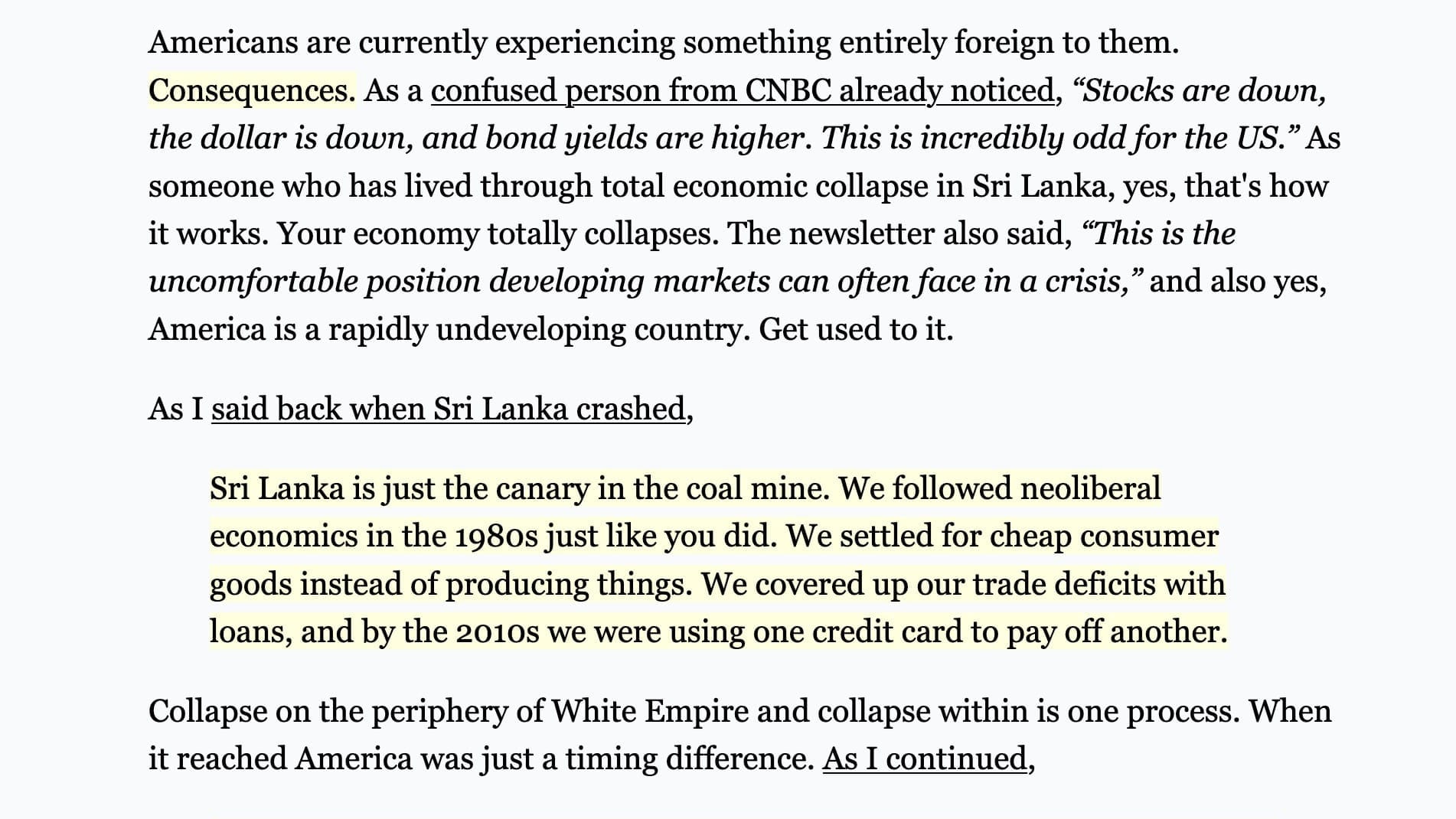 America Is Crashing Like Sri Lanka Did, Hopefully Worse