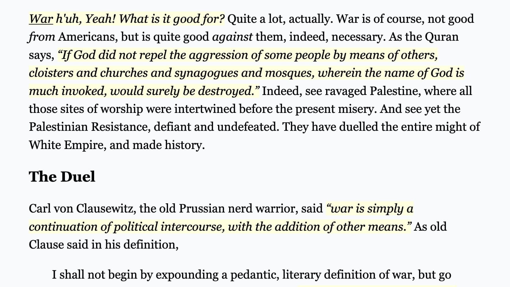 Palestine As A Duel