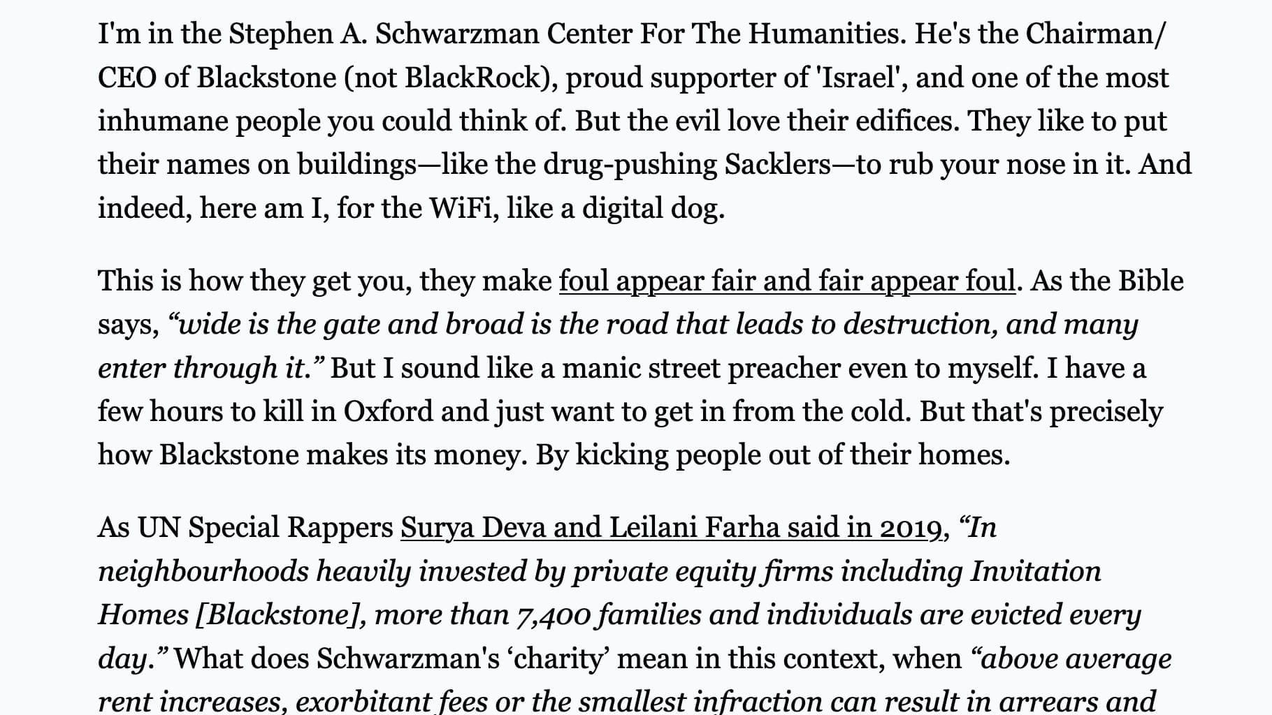 The Schwarzman Center For Inhumanity